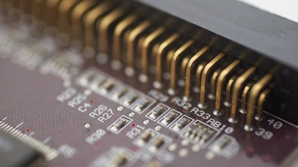 Macro close-up of the components on a circuit board