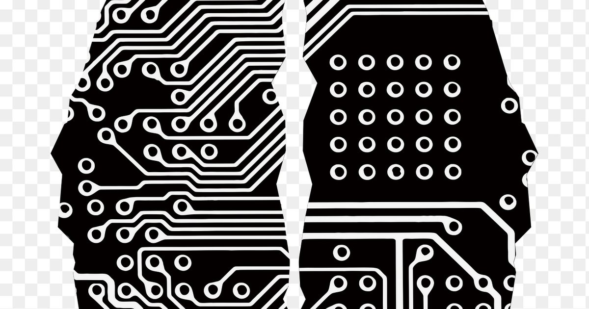 Ilustración de un cerebro dividido en mitad orgánica y mitad circuito electrónico